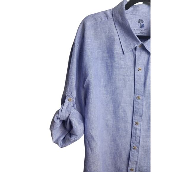 Ocean & Coast Linen Shirt Men's XXL Long Sleeve Roll Tab Sleeves Blue - Picture 4 of 9